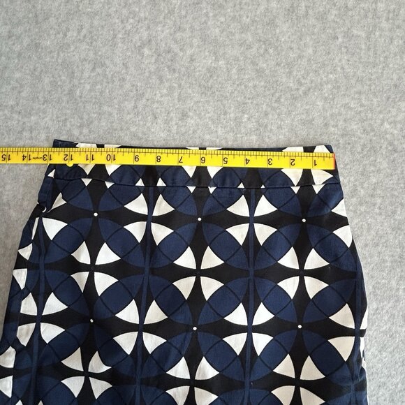 ANN TAYLOR Petite Pencil Skirt 00P Blue White Black Geo Print Cotton Blend Lined - Picture 6 of 7